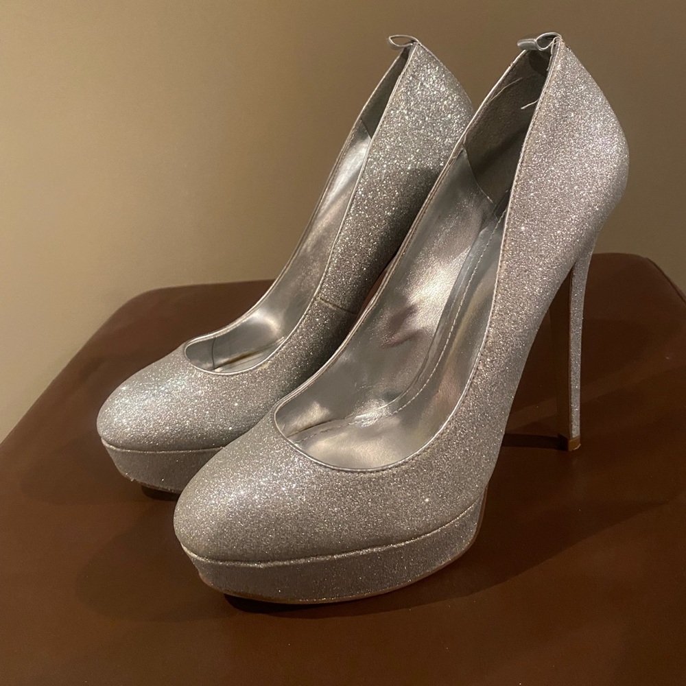 Sparkly silver Aldo platform heels
